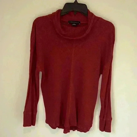 Sanctuary Womens Mock Neck Knit Waffle Weave Long Sleeve Shirt‎ Maroon Medium - Picture 1 of 6